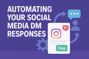 Illustration showing Instagram DM automation with icons and the word 'Free' to indicate lead magnets and engagement.